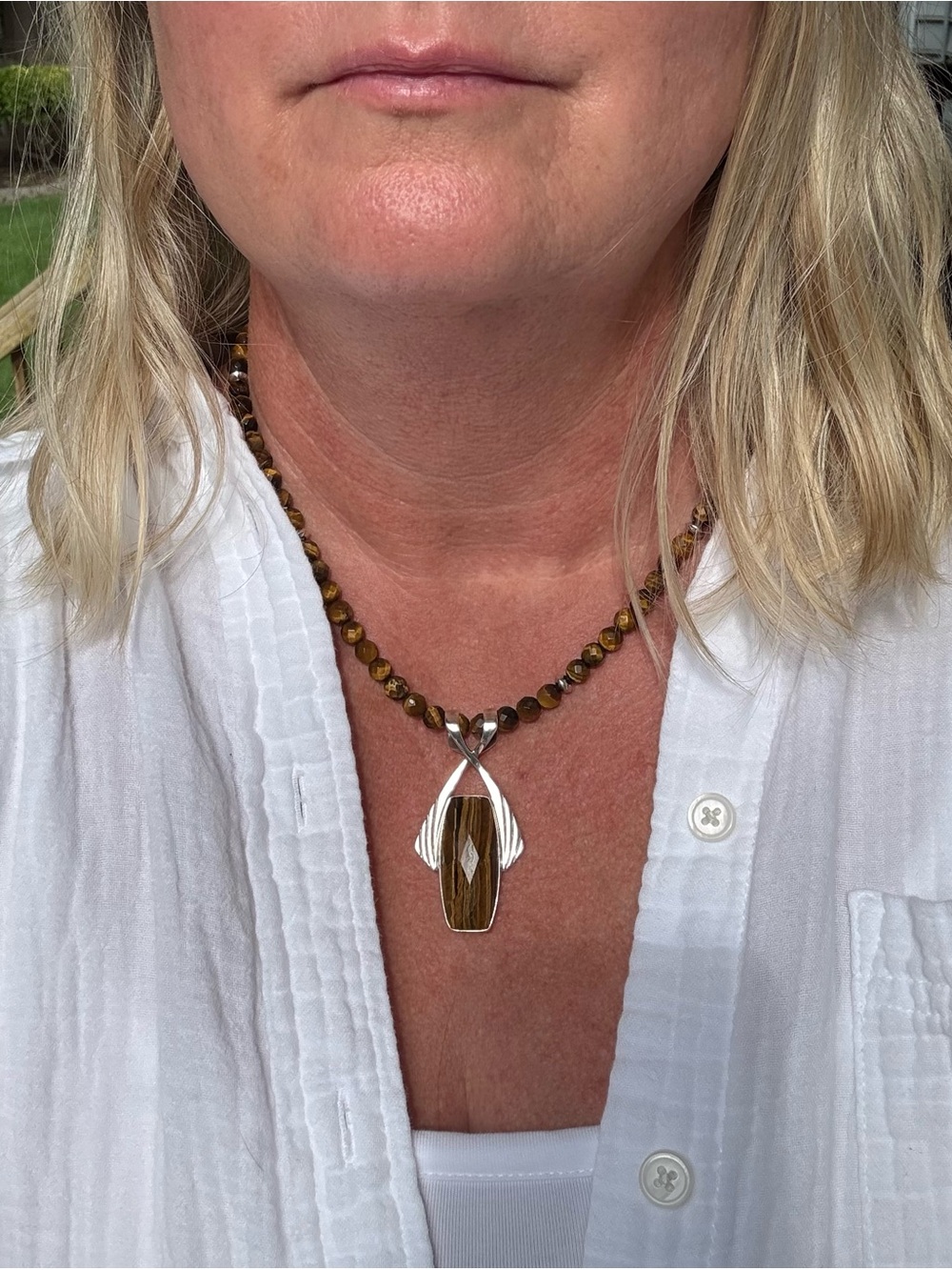 Jay King Faceted Tigers Eye Bead Necklace with Sterling Silver Pendant - Picture 12 of 13